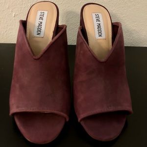 Steve Madden Open Toe Vista Block Heels. Size 6. Purple.